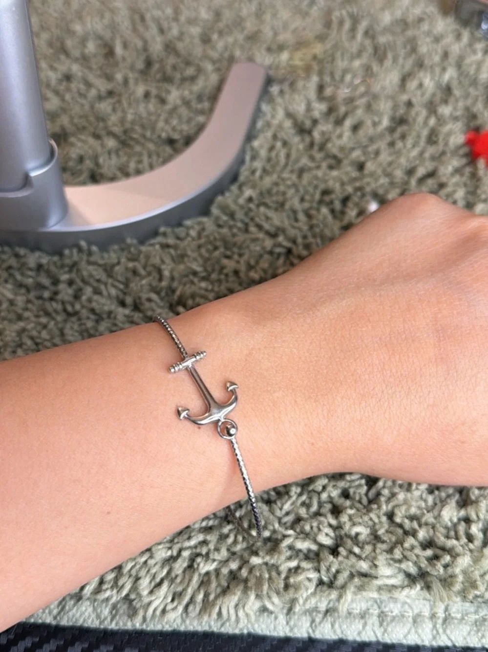 Sterling Silver Anchor Hook Bangle Bracelet - Women Accessories